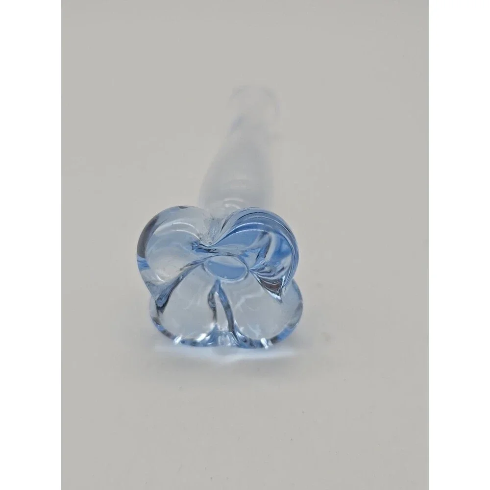 Vintage Art Glass Bud Vase Clover Foot Ice Blue Blown Glass